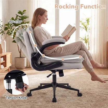 Criss Cross Chair With Flip-Up Arms, Faux Leather Cross Legged Office Chair With Adjustable Height & Rocking Function - view 3