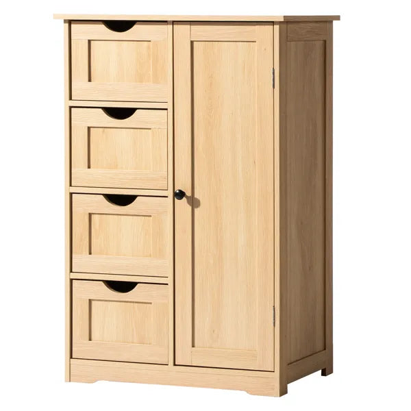 Natural Wood Color, MDF With Melamine Veneer, 56 x 30 x 80cm, 4 Drawers, 1 Door, Bathroom Vanity - view 4