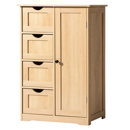 Natural Wood Color, MDF With Melamine Veneer, 56 x 30 x 80cm, 4 Drawers, 1 Door, Bathroom Vanity - view 4
