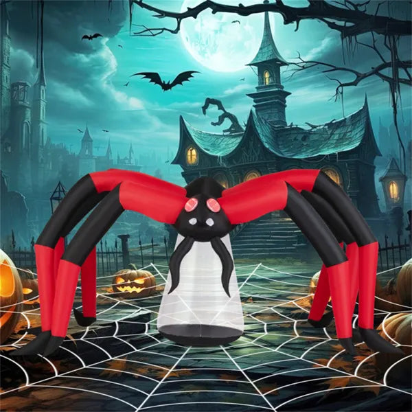 10ft Wide 5ft Tall Giant Halloween Inflatable Spider - LED Head Light 2 Red Eye Tunnel Lights, Black Red Color - view 4