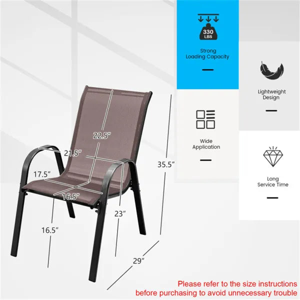 Brown 2 Pack Stackable Patio Dining Chairs, Ergonomic Steel Frame Breathable Fabric Outdoor Chairs 330 LBS Capacity - view 2