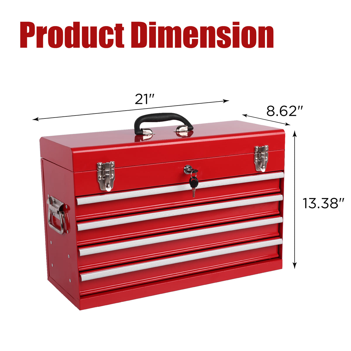 Heavy Duty Metal Tool Box, 21-inch, Portable Metal Tool Box With 4 Drawers, Small Tool Chest With EVA Liners - view 6