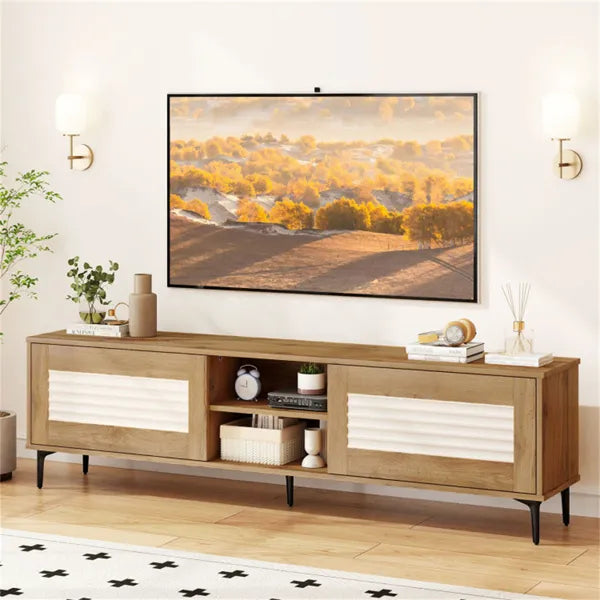 63 Entertainment Center With Open Shelves, 5 Metal Legs Cable Management TV Console - view 4