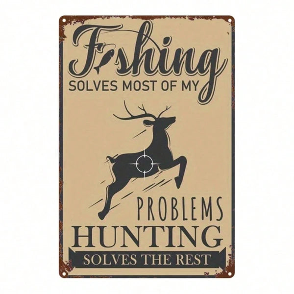 Vintage Fishing Hunting Theme Metal Sign 8X12 Inch 1pc 2D Flat Iron Art Plaque Waterproof Durable Retro Wall Decor - view 2