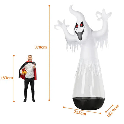 12ft Inflatable Halloween Decor Half-Body Clear PVC White Ghost With 2 LED Lights & 1 Stage Light, Black & White - view 4