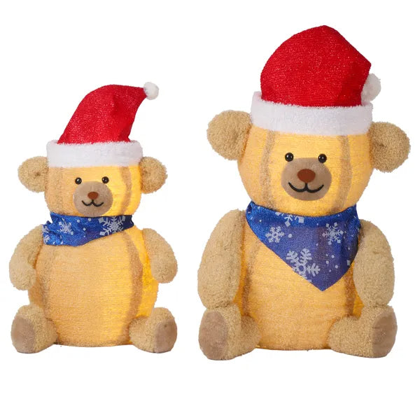 Set Of 2 Lighted Plush Bear Christmas Decorations, Pre-lit Pull Up Holiday Decor With 60 Warm White LED Lights For Xmas - view 6