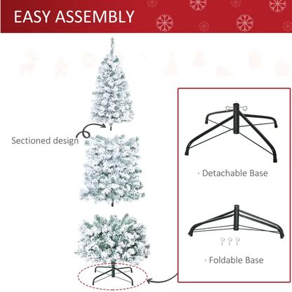 6 Ft Pre-Lit Snow-Flocked Slim Douglas Fir Artificial Christmas Tree With Realistic Branches - view 4