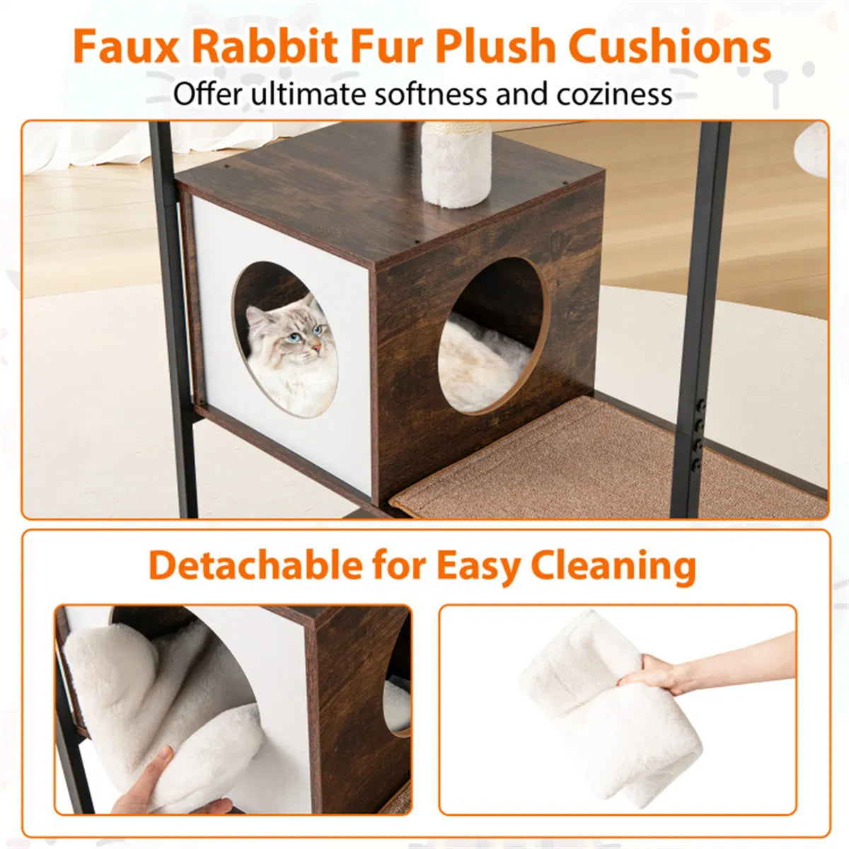 Stylish Wood-Metal Cat Tree - 33 lbs Per Layer Capacity, 2 Private Condos + 2 Relaxation Platforms - view 8