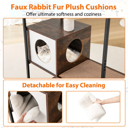 Stylish Wood-Metal Cat Tree - 33 lbs Per Layer Capacity, 2 Private Condos + 2 Relaxation Platforms - view 8