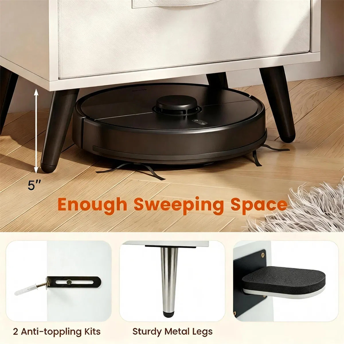 LED Nightstand with Charging Station, 16 Color RGB Remote Controlled Bedside Table with 2 AC Outlets USB Type-C Port - view 3