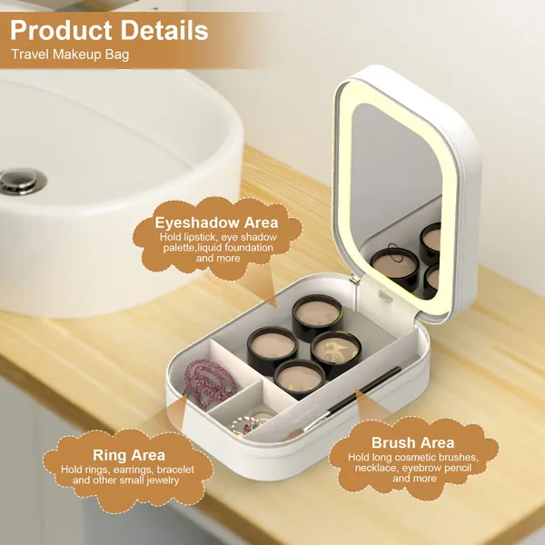 Portable Travel Makeup Bag With LED Mirror Rechargeable Beauty Mirror With 3 Color - view 3