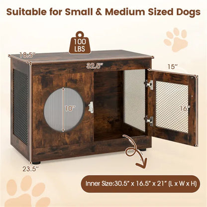 2-in-1 Dog Crate End Table - Rustic Brown, 88lbs Capacity, Farmhouse Style, 32.5" x18.5" x23.5" - view 5
