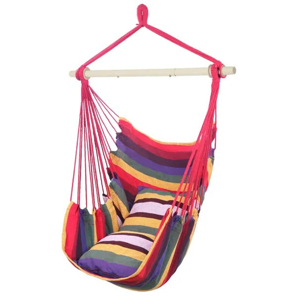 Distinctive Cotton Canvas Hanging Rope Chair With Pillows Rainbow - view 4