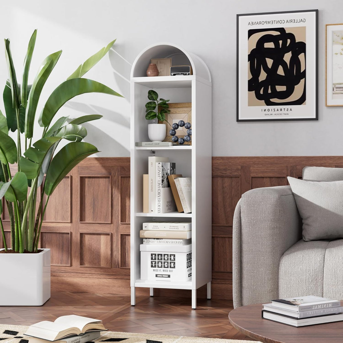 Aobabo Arch Display Bookcase With 2 Adjustable Shelves, Kitchen Pantry Storage Bookshelf For Dining Room, Home, Office - view 7