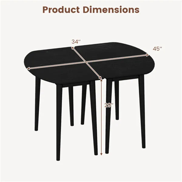 45" Extendable Dining Table Set, 2 Half-Round Tables Convertible To Oval For 4-6 People Black - view 4