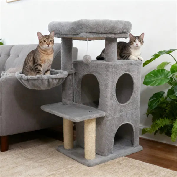 Light Gray 33.5" Multi-Level Cat Tree With 2-Tier Condo, Sisal Scratching Posts & Anti-Toppling Device For Cats - view 3