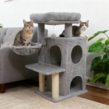 Light Gray 33.5" Multi-Level Cat Tree With 2-Tier Condo, Sisal Scratching Posts & Anti-Toppling Device For Cats - view 3
