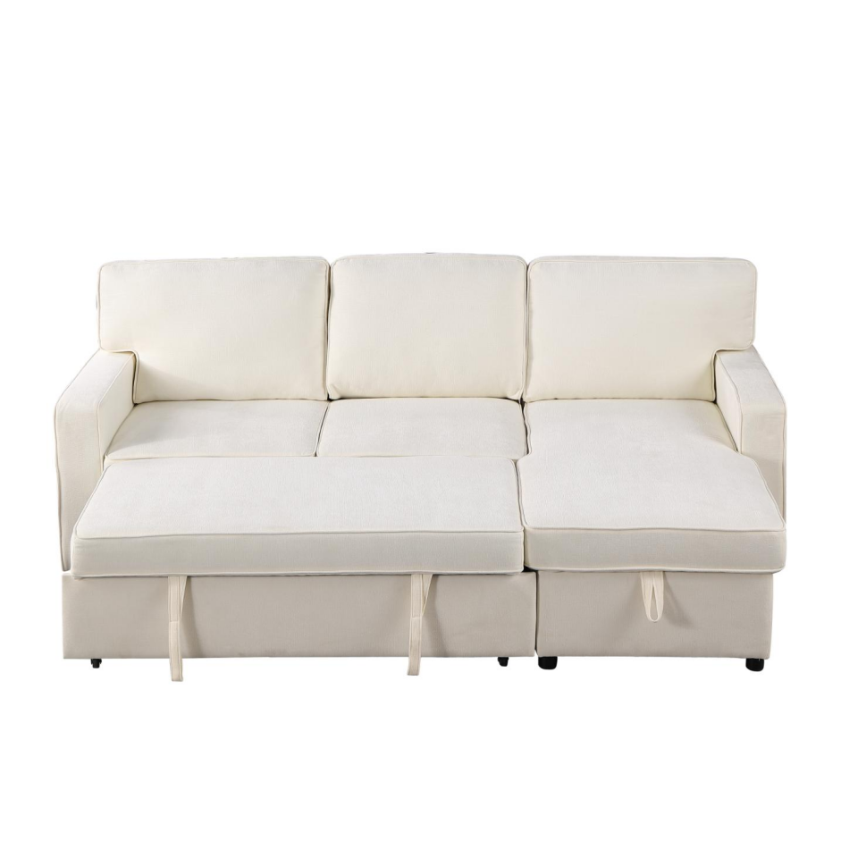 USTYLE Upholstery Sleeper Sectional Sofa With Storage Space, USB Port, 2 Cup Holders On Back Cushions - view 8