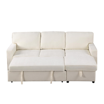 USTYLE Upholstery Sleeper Sectional Sofa With Storage Space, USB Port, 2 Cup Holders On Back Cushions - view 8