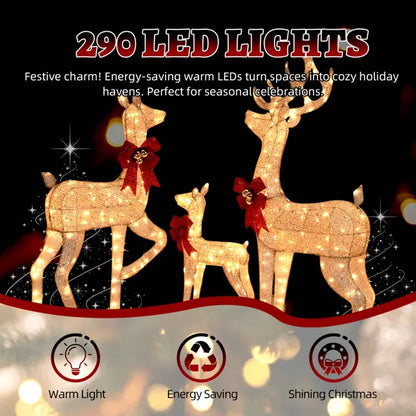 3-Piece Lighted Christmas Reindeer Family Set Outdoor Decorations, Weather Proof Sparkling Deer Family Set Of - view 6