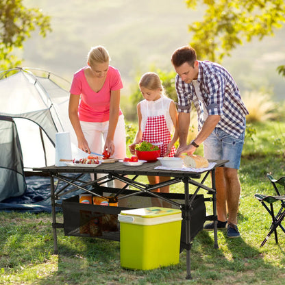 220 Lb Capacity Foldable Camping Table Aluminum Top & Steel Frame With Mesh Basket Portable BBQ Picnic Beach Table - view 10