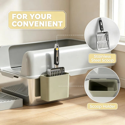 Light Gray 2 Pack High Sided Stainless Steel Litter Box Anti-Urine Leakage for Multi-Cat Households - view 4