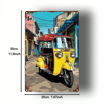 Vintage Auto Rickshaw Metal Sign 8x12 Inch, Retro Tuk Tuk Tin Plaque Wall Decor - view 5