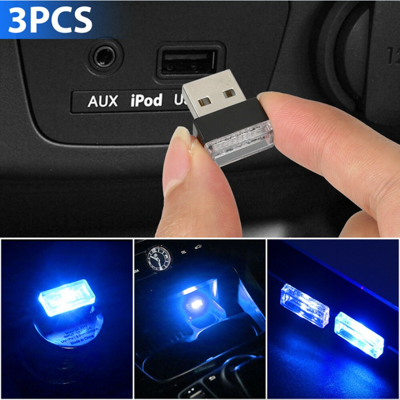 3x Mini Blue LED USB Car Interior Light Neon Atmosphere Ambient Lamp Accessories - view 6