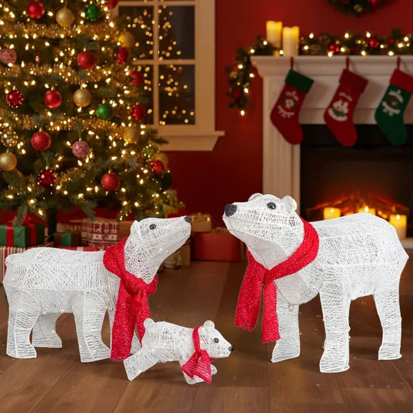 Set Of 3 Lighted Polar Bear Family Christmas Decorations, Pre-lit Holiday Decor With 190 Warm White LED Lights For Xmas - view 9