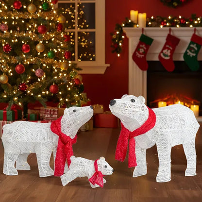 Set Of 3 Lighted Polar Bear Family Christmas Decorations, Pre-lit Holiday Decor With 190 Warm White LED Lights For Xmas - view 9