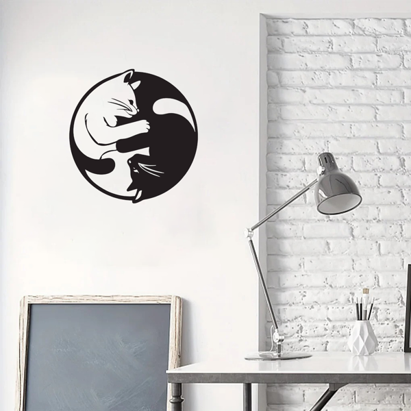 Yin Yang Cat Silhouette Aluminum Wall Art Zen Home Decor Holiday Gift - view 5