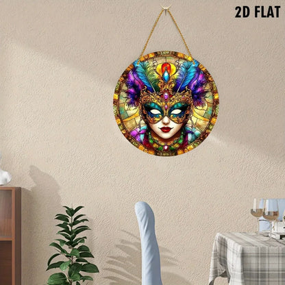 Carnival Mask Acrylic Pendant Colorful Feathers Gemstones Design for Indoor Outdoor Decor - view 6