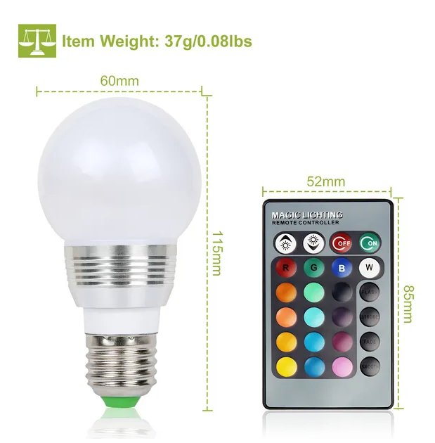 16 Colors Change LED Bulbs E27 3W RGB Dimmable Mood - view 2