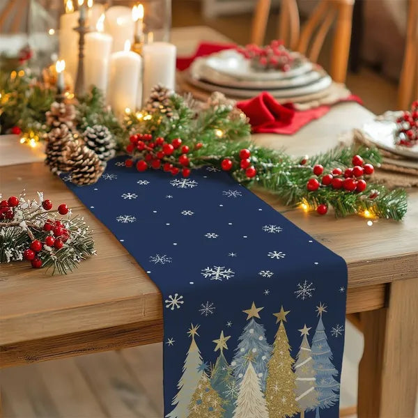 Christmas Table Runner 13x72 Inch, Xmas Trees Snowflakes Holiday Decorative Farmhouse Table Decoration For Kitchen - view 3
