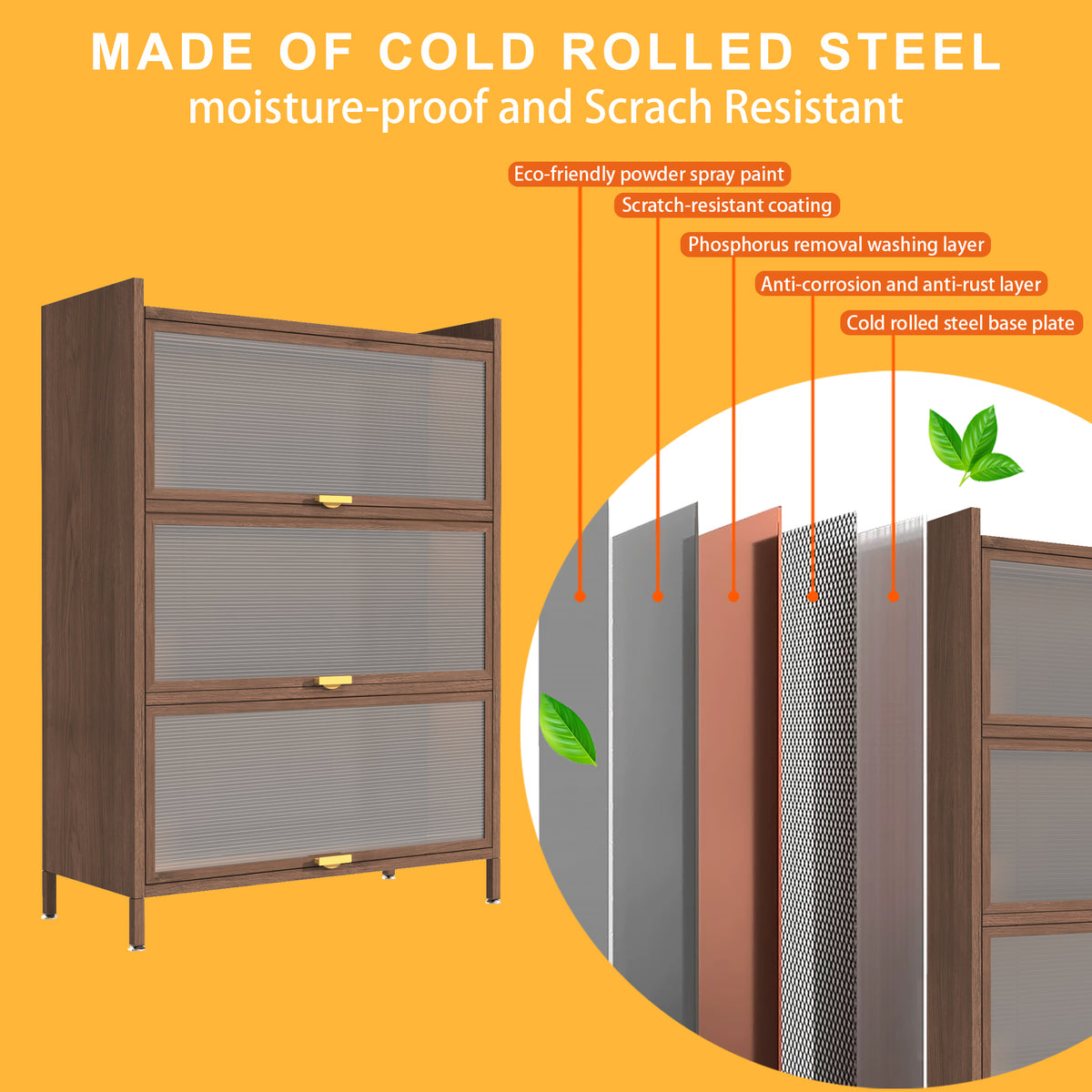 44'' Tall Metal 3 Flip Doors Cabinet, With Ample Storage Space For Bedroom, Office, Living Room, Hallway - view 9