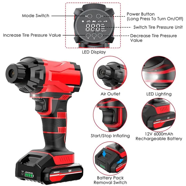 150PSI Cordless Car Tire Pump 6000mAh Rechargeable Tire Inflator 12V Portable Electric Air Compressor With LED Light - view 5