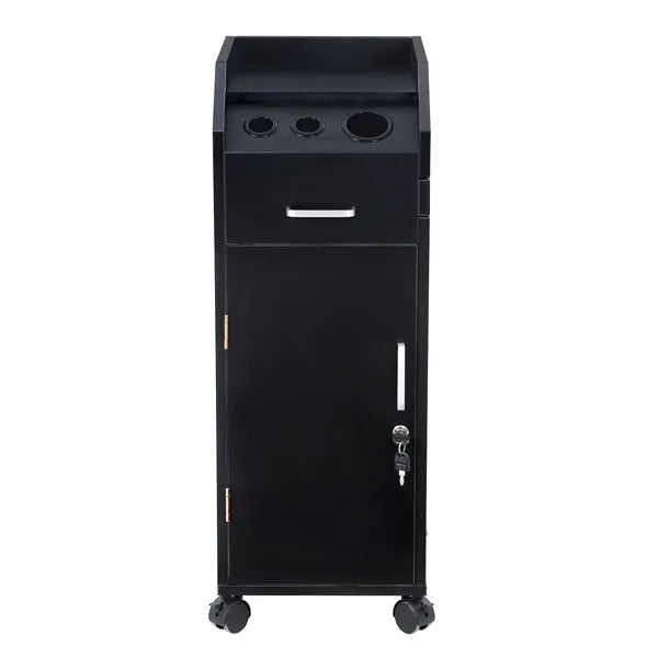 Hair Salon Storage Cart with Wheels & 3 Hair Dryer Holders & 4 Drawers & Lock & 2 Keys