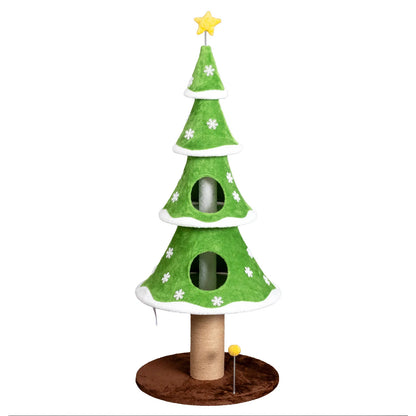 59in Large Tall Christmas Tree Cat Tower with 2 Cat Condos & Scratching Post - view 10