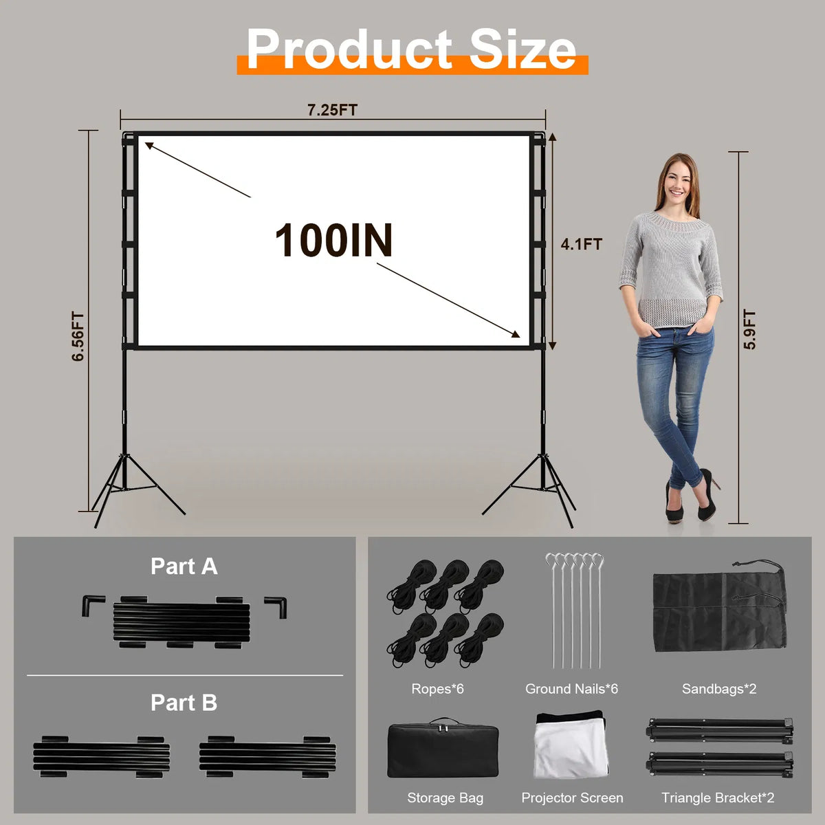 100inch 120inch Options Projector Screen With Stand 4K HD Rear Front Wrinkle-Free Portable And Foldable Movie Screen - view 4