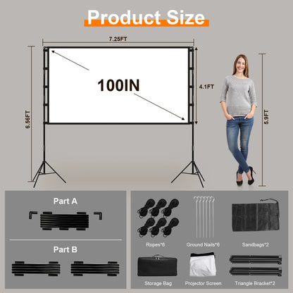 100inch 120inch Options Projector Screen With Stand 4K HD Rear Front Wrinkle-Free Portable And Foldable Movie Screen - view 4