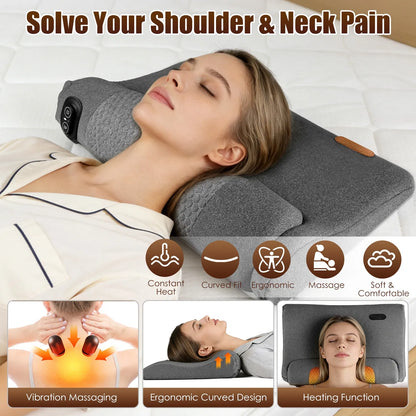 Heated Neck Massager Pillow with 3 Heat Settings (98.6°F-131°F) & 3 Vibration Modes