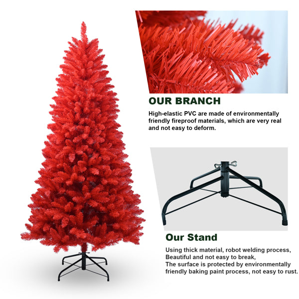 Artificial 5ft Red Christmas Tree With 624 PVC Branch Tips, Hinged Premium & Foldable Base For Indoor Holiday Decorating - view 3