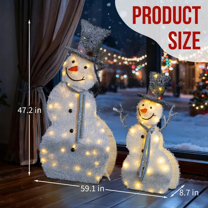 Set Of 2 Lighted Snowman With Top Hat Christmas Decorations, Pre-lit 2D Holiday Decor With 80 Warm White LED Lights - view 4