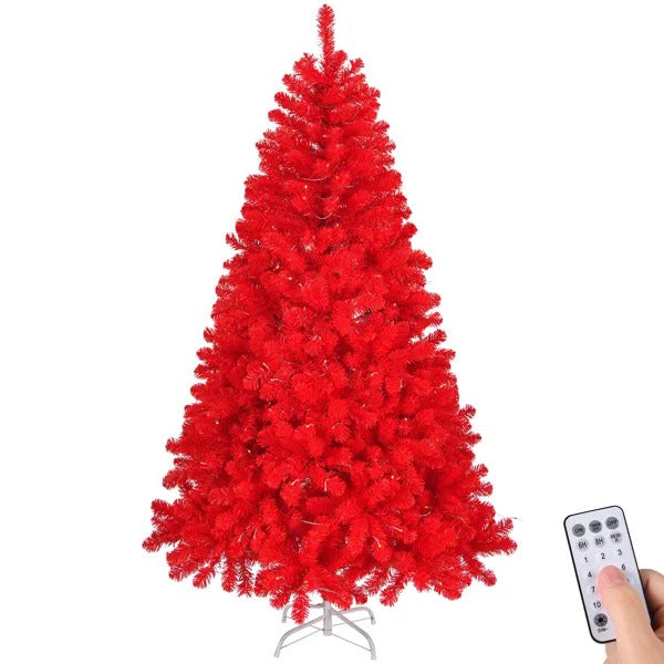 7 FT Pre-lit Artificial Christmas Tree, Hinged Xmas Pine Tree With 1100 Branch Tips