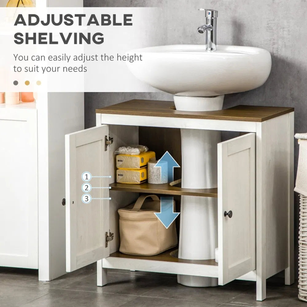 Pedestal Sink Storage Cabinet, Under Sink Cabinet with Double Doors, Antique White, Walnut-AS - view 3