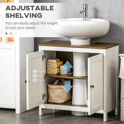 Pedestal Sink Storage Cabinet, Under Sink Cabinet with Double Doors, Antique White, Walnut-AS - view 3