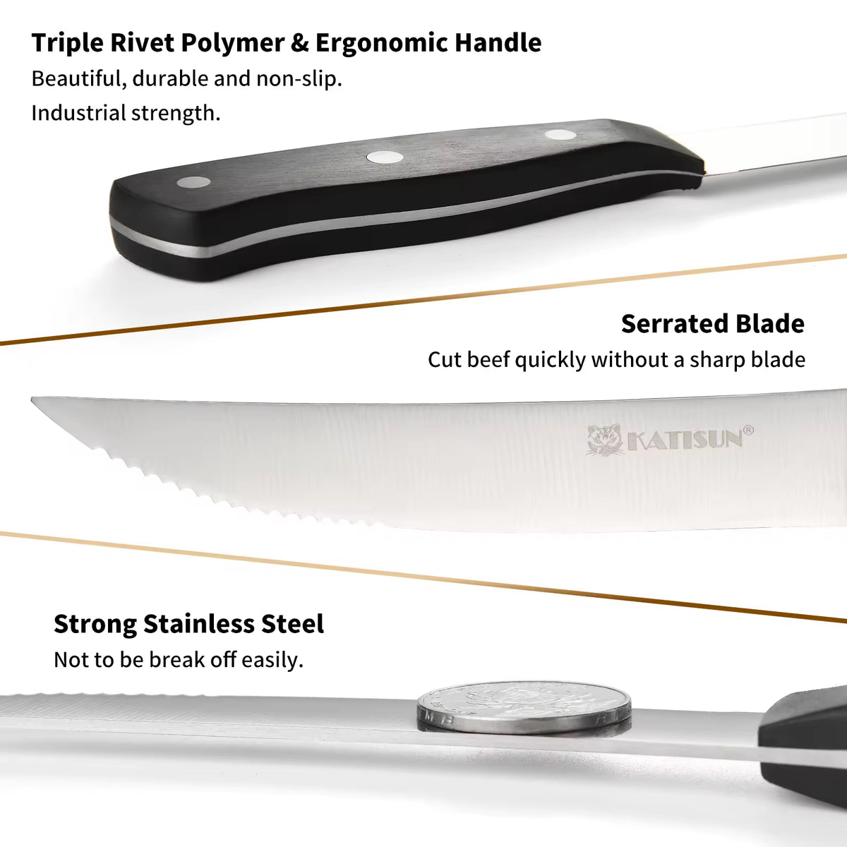 8-Piece 4.5-Inch Steak Knife Set, Carbon Steel Double Bevel, With Eco-Friendly POM Handles And Gift Box - view 2