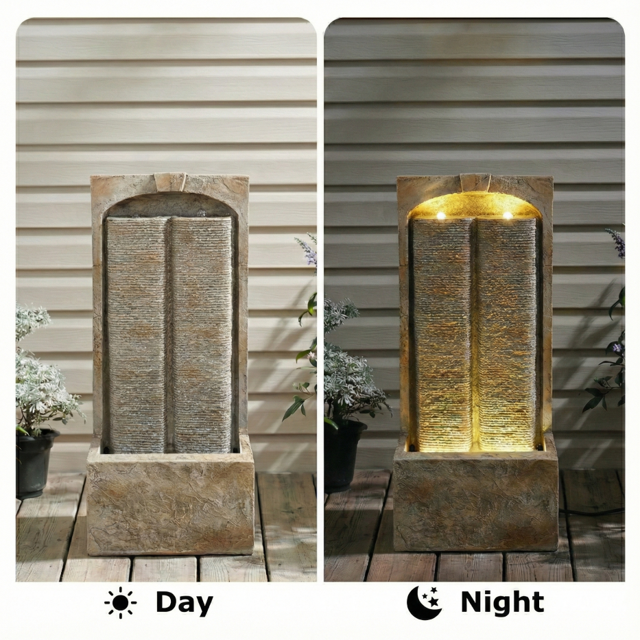 39 Inch Outdoor Water Fountain With Pump, Modern Cascading Freestanding Wall Fountain - view 4