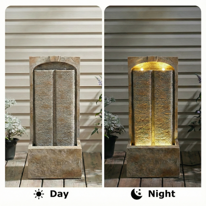 39 Inch Outdoor Water Fountain With Pump, Modern Cascading Freestanding Wall Fountain - view 4