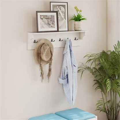 Wall Mount Coat Rack With Shelf - 31.5" x5.5" x8", 6 Hooks & 110LBS Capacity (White) - view 4